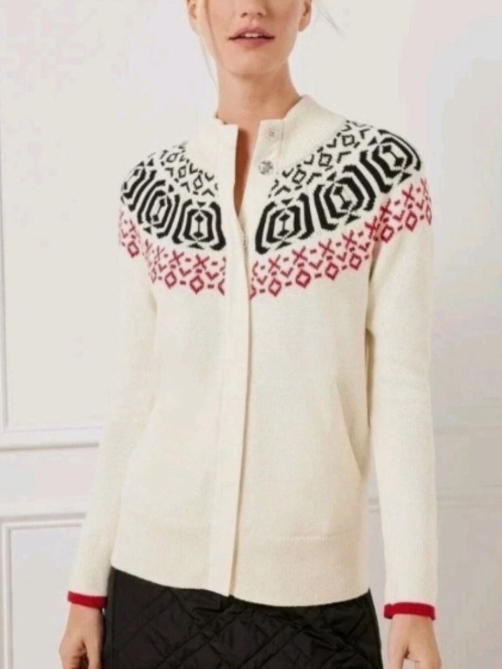 T by Talbots Snap Front Sweater Jacket Geo Fair Isle Sz XLP NWT